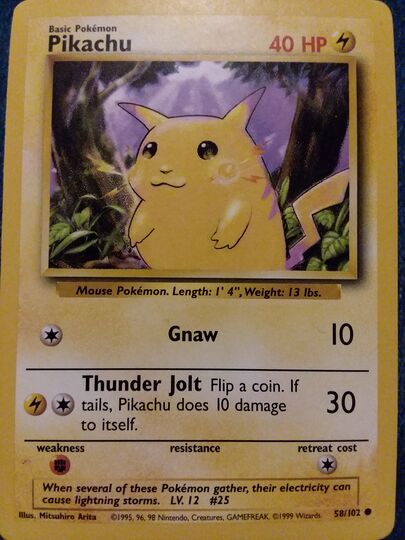 Pikachu 58/102 yellow cheeks shadowless