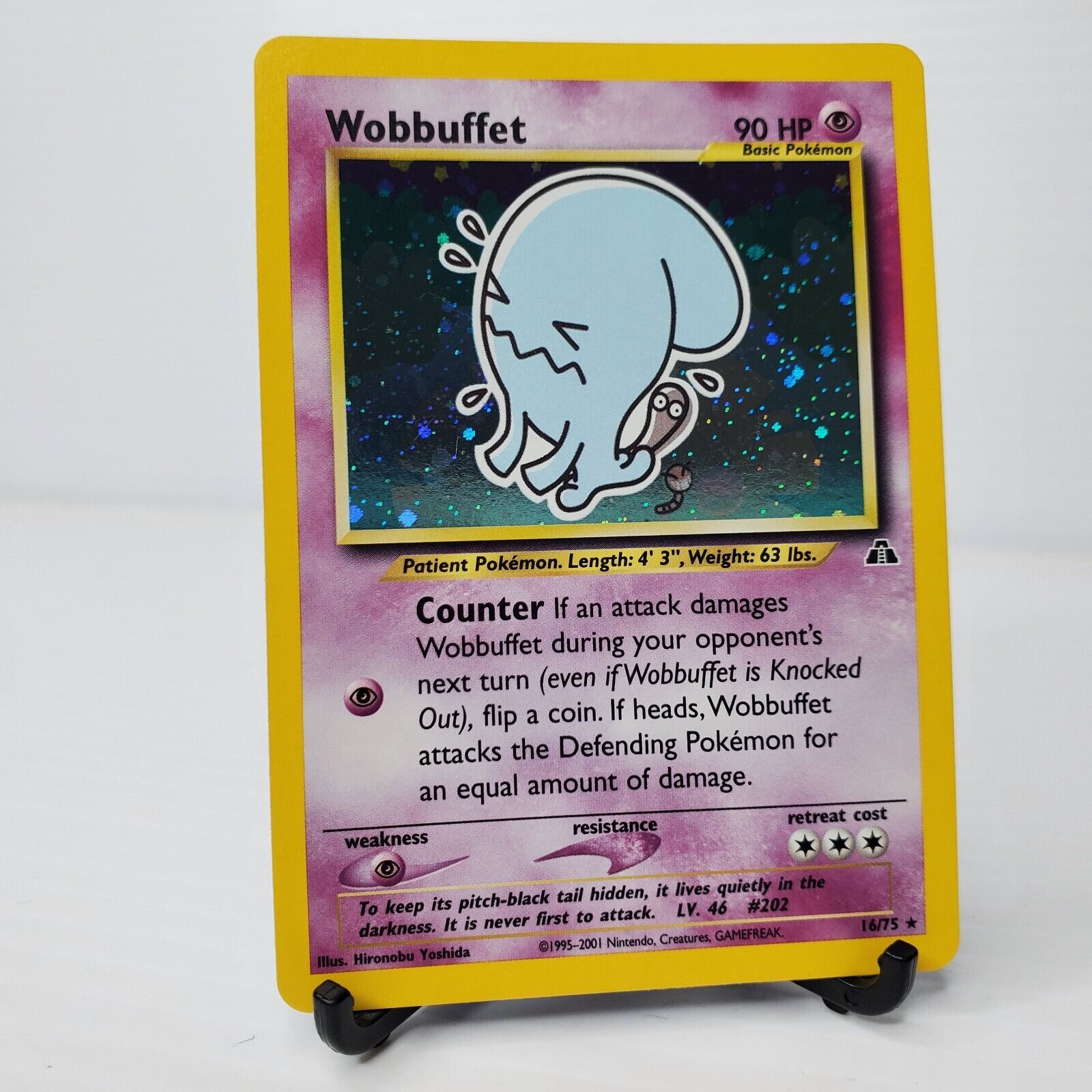 Pokemon TCG Wobbuffet 16/75 Holo Foil Rare Neo Discovery WOTC Psychic Card CLEAN - Image 1